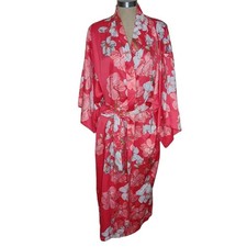 Vintage Natori Private Luxuries Kimono Robe Women's Sz M Long Red Floral Satiny
