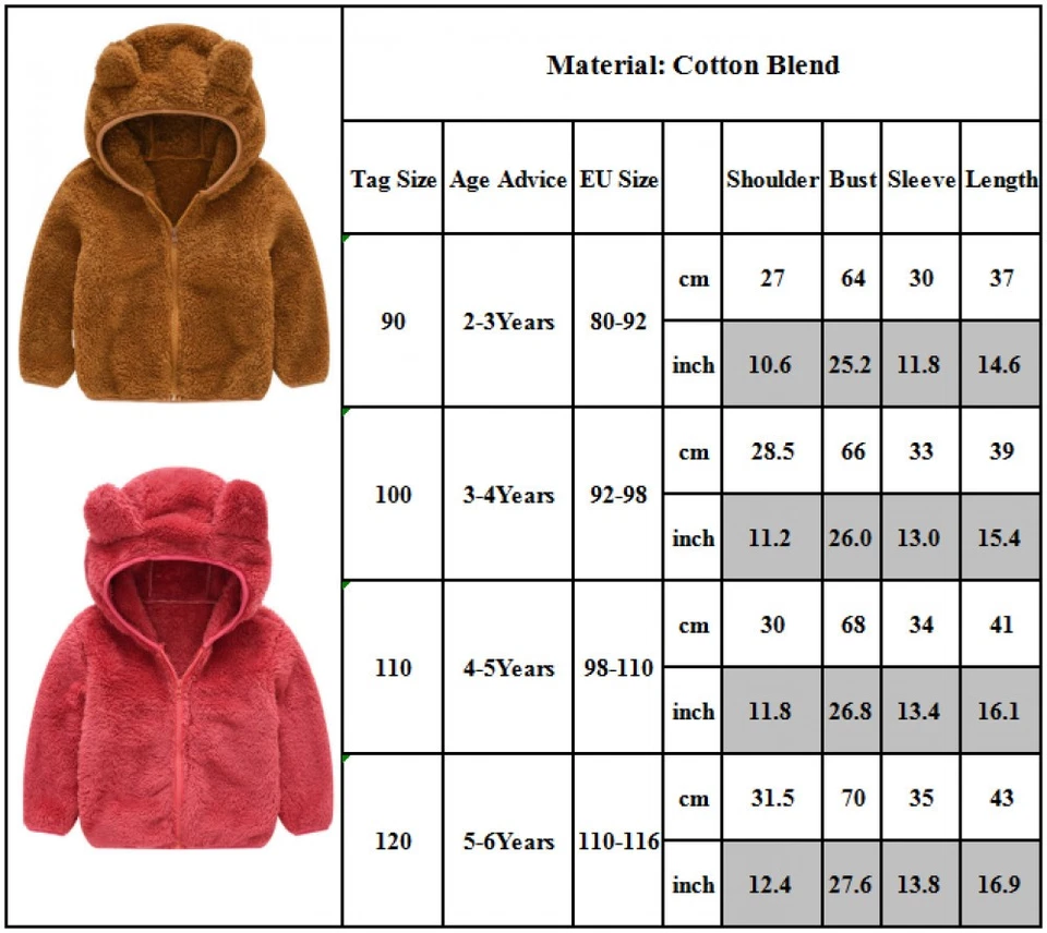 Niños Niñas Niños Pequeños Vellón Chaqueta con Capucha Sudaderas Abrigo Cálido Invierno Prendas exteriores ML Foto 3 de 4