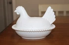Indiana Glass Vintage White Milk Glass Hen On Nest Beaded Rim Covered Dish