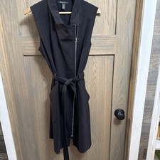 Kenneth Cole New York Black Shirt Dress Zip Front Belted Pockets Tunic Large