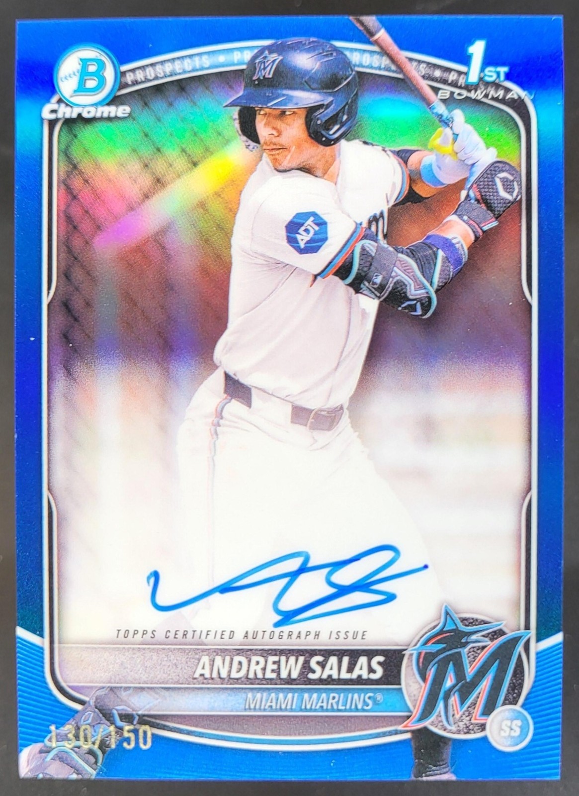 2025 Bowman Chrome Andrew Salas Auto Blue Refractor /150 1st Prospect Marlins NE
