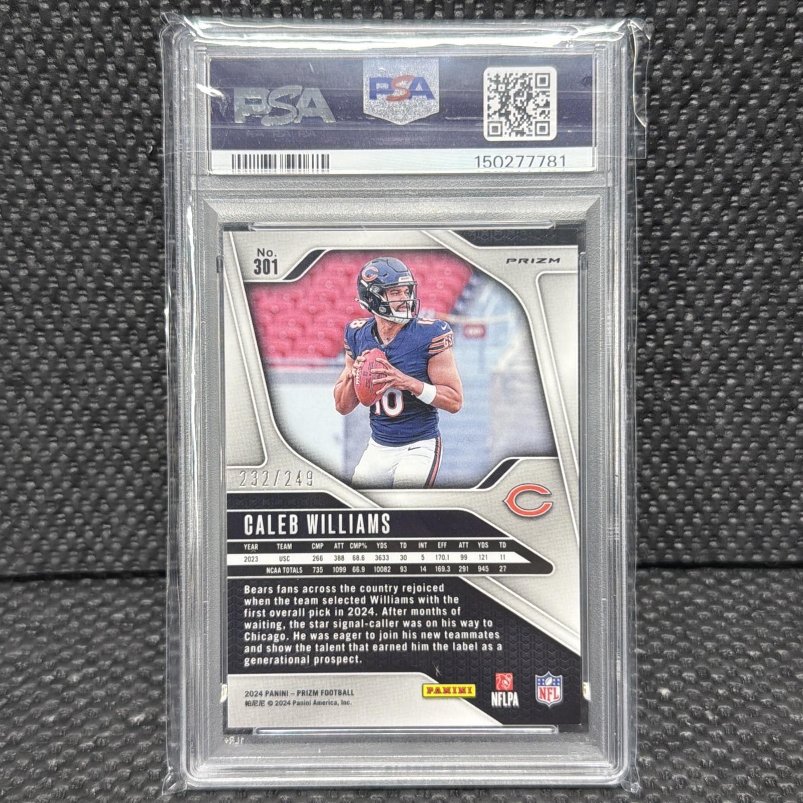 2024 Panini Prizm Rookies Caleb Williams #301 Orange Prizm /249 (RC) PSA NM-MT 8 view 2