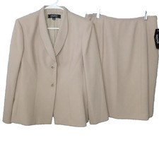 Kasper Beige Skirt Suit 2 Pc Set Womens 14P Blazer Career Office Classic NEW