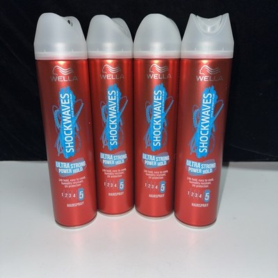 PACK OF 4 Wella SHOCKWAVES ULTRA STRONG POWER HOLD Hairspray #5 250ml NEW