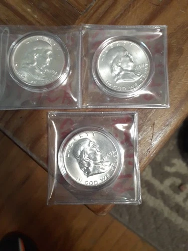 1959 Franklin Silver Half Dollars Brilliant Uncirculated I Have 3 Coins