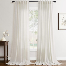 Natural Linen Back Tab Curtains 84 Inch Length for Living Room 2 Panel Pocket Dr