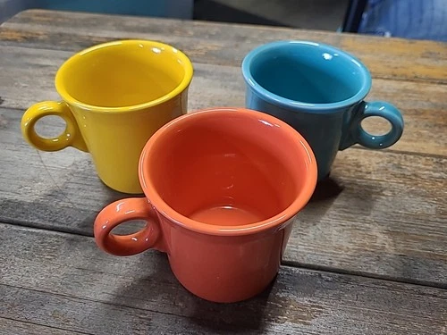 Set of 3 Vintage Fiesta Ware Coffee Mugs Ring Handle Homer Laughlin HLC USA Cups