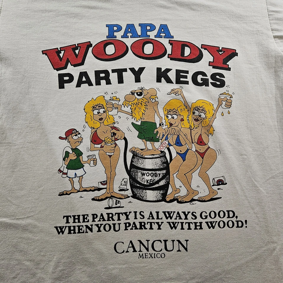 Camisa De Colección Papa Woody Party Barriles Para Hombres Mediana Cancún México Dibujos Animados Años 90 Camiseta Foto 2 de 4