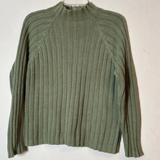 Herman Geist Sage Green Ribbed Mock Neck Sweater Women’s Size M Cotton Ramie