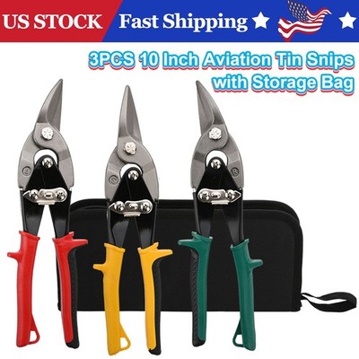 3PCS 10'' Aviation Tin Snips Left Right Straight Sheet Metal Shear Scissor Cutter
