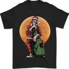 Camiseta Hombre Santa Claus Guitarra Negra 100% Algodón Cuello Redondo