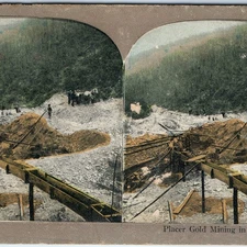 c1900s Australia Gold Mining Placer Dig Horse Construction Mine Stereoview V9