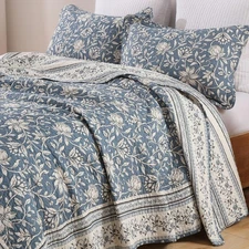 Quilt Set Queen Size - 100% Cotton Queen Comforter Set, Floral Vintage Bedspr...