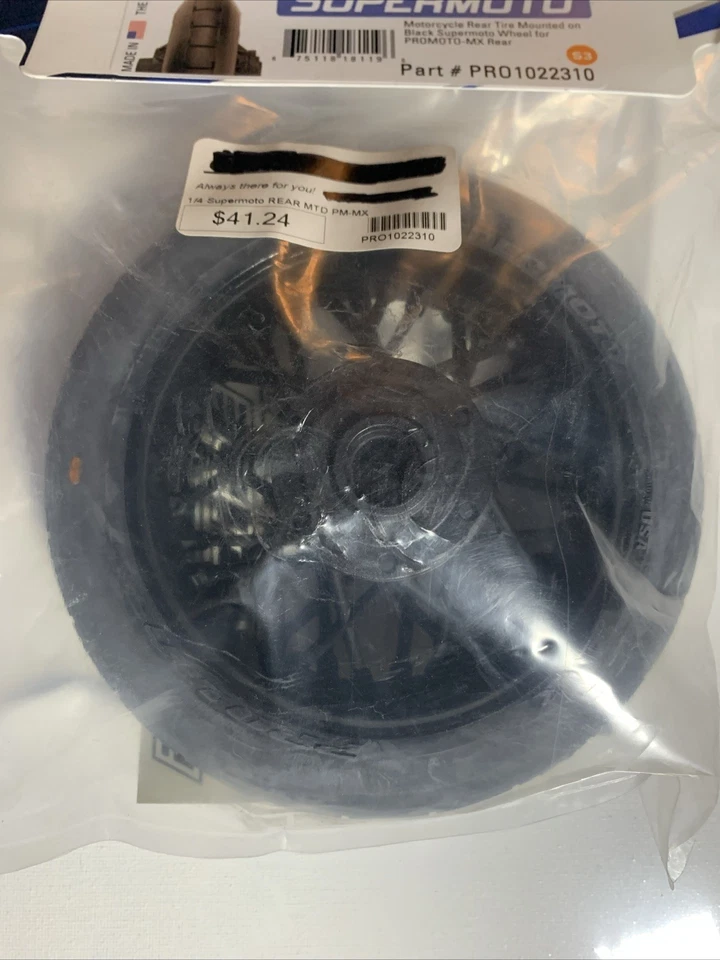 Pro-Line 1/4 Supermoto Motorcycle Rear Tire Mounted Black Wheel ProMoto MX NEW - Image 2 of 4