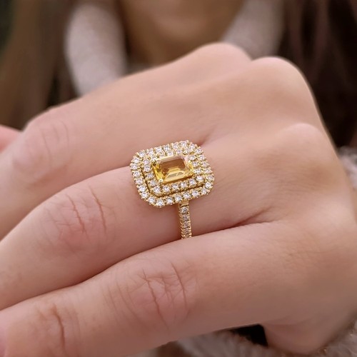 Anello ZAFFIRO GIALLO naturale 1,14 CT e doppio giro DIAMANTI oro GIALLO 18 kt - Foto 9 di 12