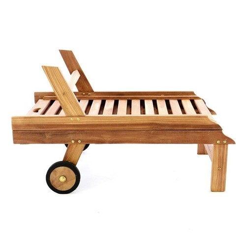 Lettino prendisole legno TEAK pieghevole con ruote e cuscino da esterno giardino - Foto 4 di 8