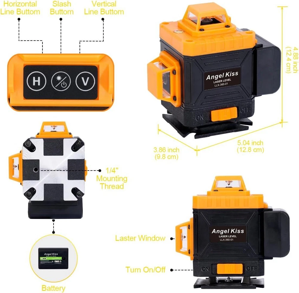 Self-Leveling 4x360° Green Laser Level with Cross Line for 100ft DIY Projects