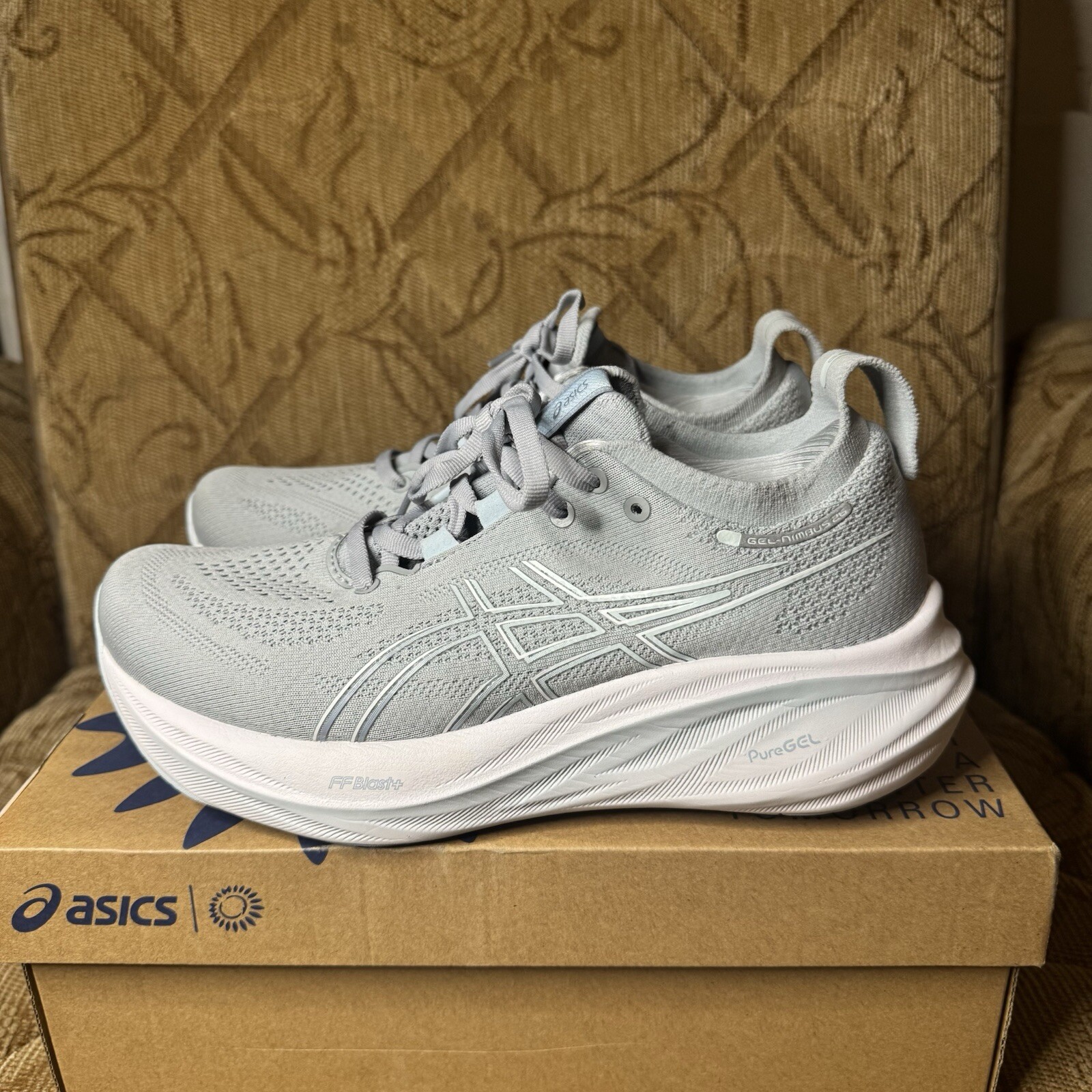 Asics Gel-Nimbus 26 Shoes Womens 7.5 Piedmont Grey Blue Road Running Stability