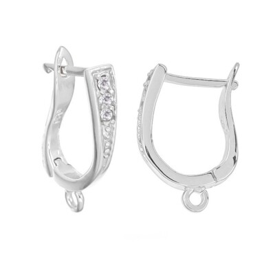 Fine Sterling Silver CZ Hinged Latch Back Earrings Hook Connector