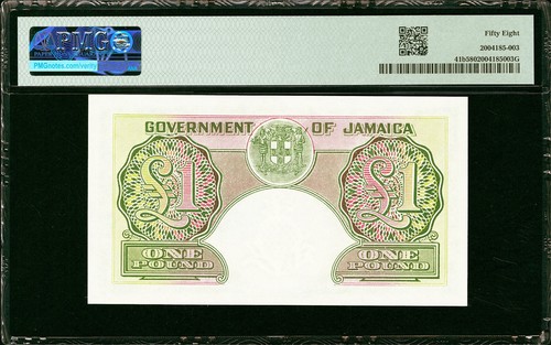 Giamaica One Pound 1957 KGVI Pick-41b circa UNC PMG 58 - Foto 2 di 2