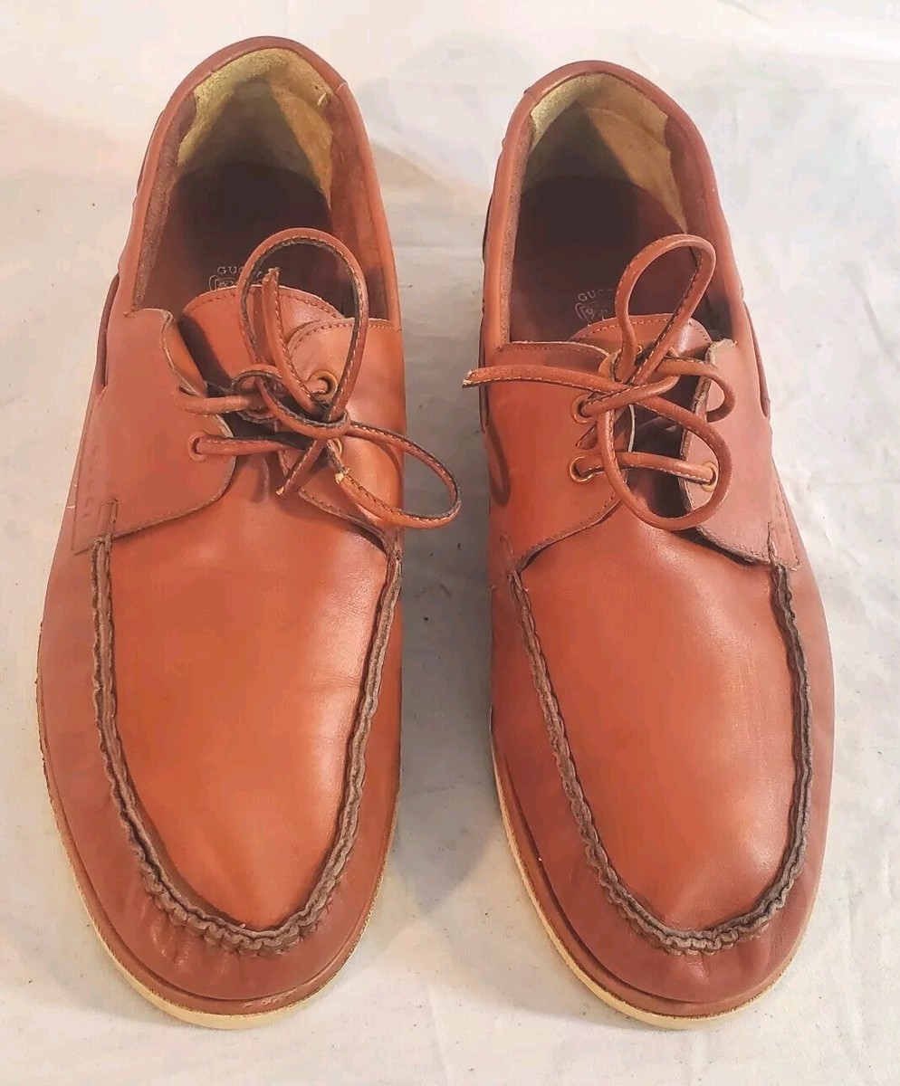 Men\'s Gucci Dark Brown Boat Shoes Size 8.5 American Web Stripe leather boat shoes in brown - Gucci | Mytheresa main image 2