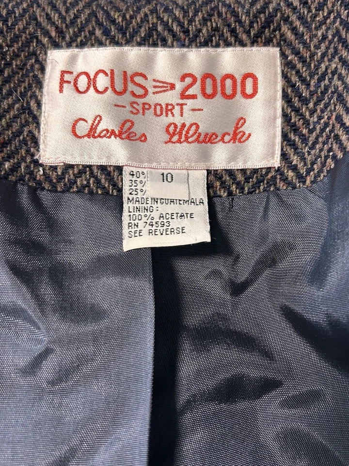Chaqueta Blazer Focus 2000 Charles Gluech Talla 10 Forrada Espiga Tweed Mezcla Lana Foto 4 de 4
