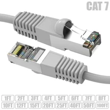1-100FT Cat7 RJ45 Network Ethernet SSTP Patch Cable Shielded Copper Gray LOT