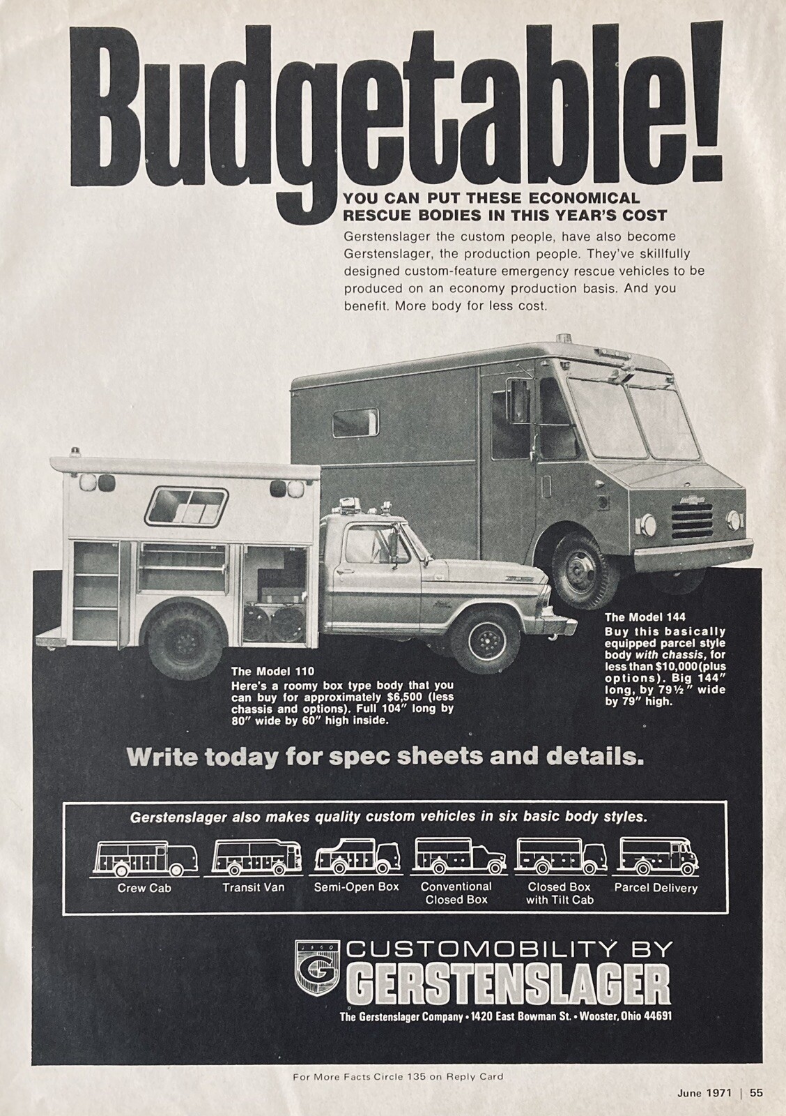 1971 AD.(M20)GERSTENSLAGER CO. WOOSTER, OHIO. RESCUE TRUCK BODIES eBay