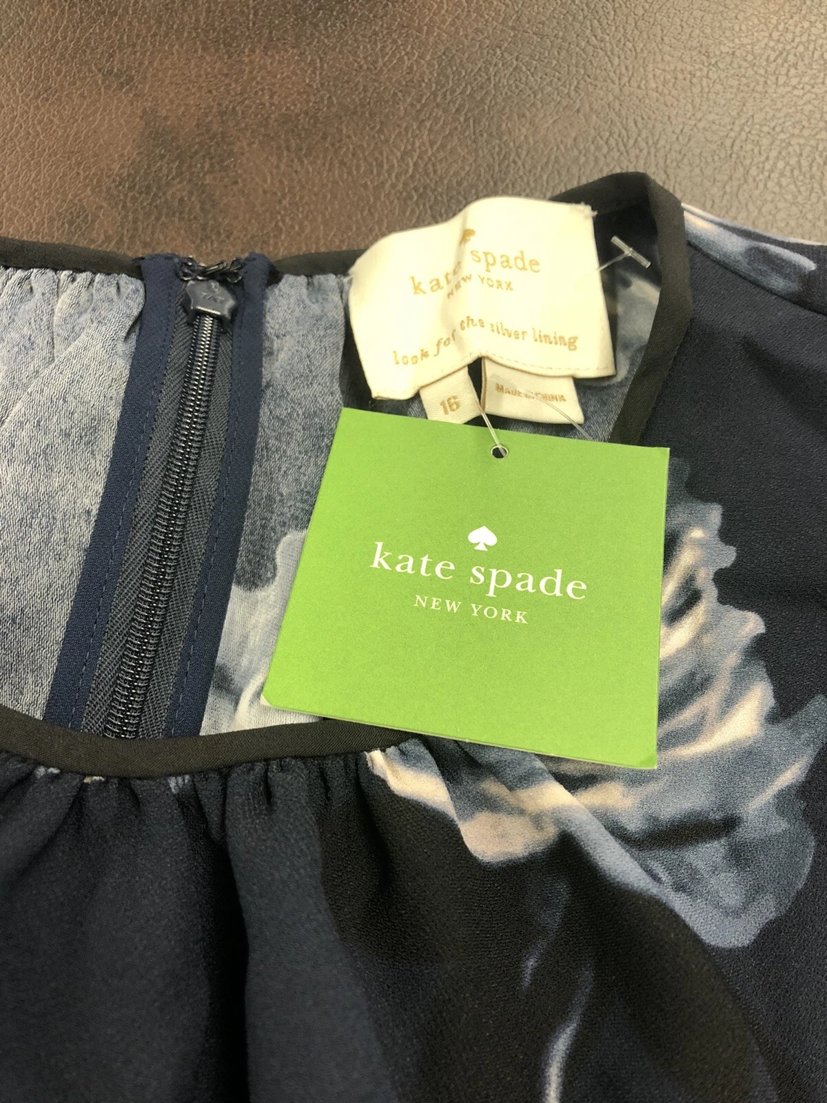 Kate Spade Night Rose Crepe Dress Size 16 Navy White Floral Bell Sleeve New $328