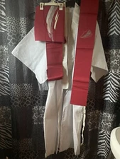 Vtg Japanese Summer Kimono Yukata with Red Obi Accessories Orig Box w/Koshi-himo