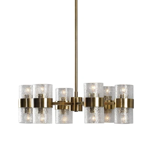 Modern Art Deco Crystal Shade Chandelier|Round 12 Light Contemporary Gold Brass - Picture 1 of 6