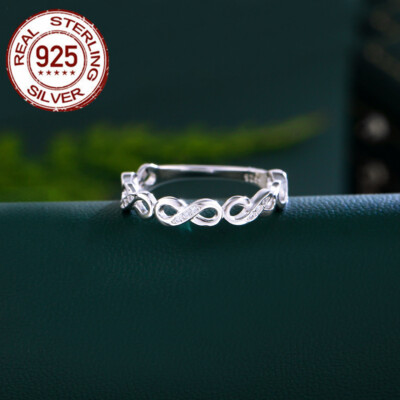 925 Solid Sterling Silver Infinity Ring Women Wedding Cubic Zircon