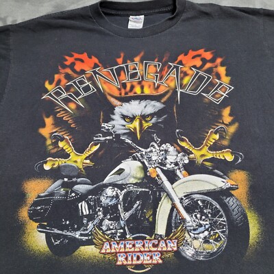 Vtg Renegade American Rider XL Motorcycle Shirt Bald Eagle Made USA Biker  Y2K