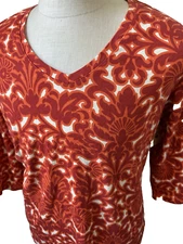 St John’s Bay tricycle red damask blouse, women's size 1X - 2 Available