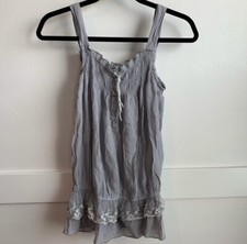 Gray Ruched Tank Top With Lace Around Bottom