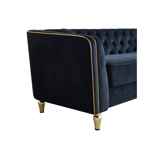 Modern Comfy Velvet Tufted 3 Seater Sofa Couch for Living Room Apartment Black - Picture 3 of 12