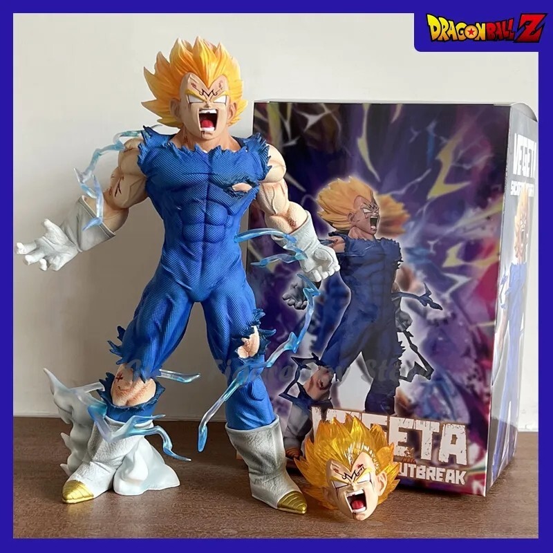 Idée cadeau manga Figurine Dragon Ball Z Majin Vegeta 27cm avec fonctions têtes amovibles et LED