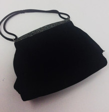 Vintage 1950s Black Velvet Evening Bag w/ Coin Purse  Comb Top Handle Cocktail