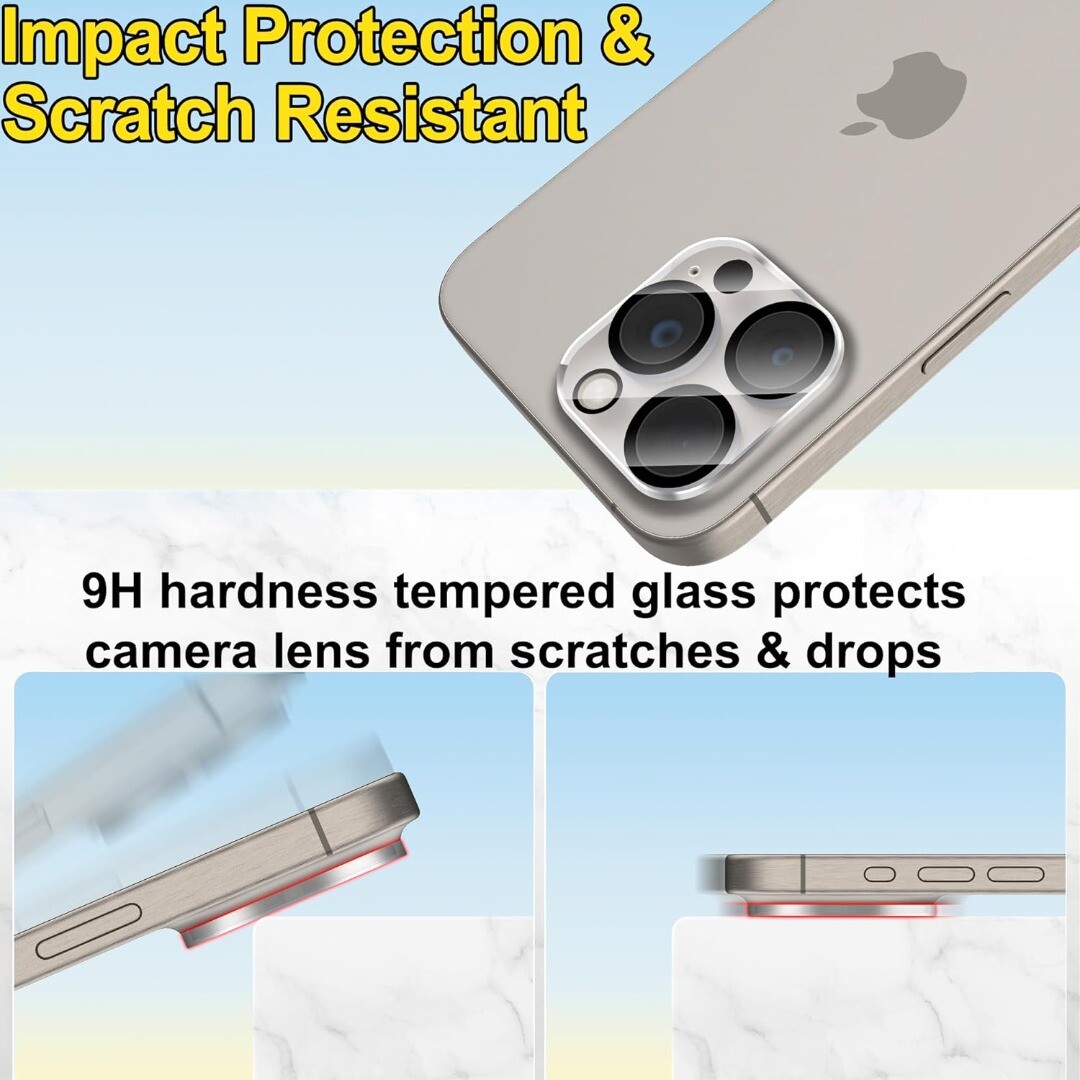 Protezione Fotocamera Iphone 3 Pezzi 3x Vetro Temperato Protettivo Per Obiettivo Fotocamera IPhone - Compatibile Con IPhone 16 Pro Max, 15, 14, 13, 12, 11! CCTV Lens
