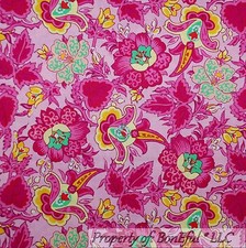 BonEful Fabric FQ Cotton Quilt Pink Green White Yellow Flower Garden Bohemian UK