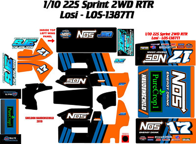 TEAM LOSI 22S  1X10 SPRINT LOS-1387T1  SHELDON HAUDENSCHILD 2019 DECAL WRAP KIT