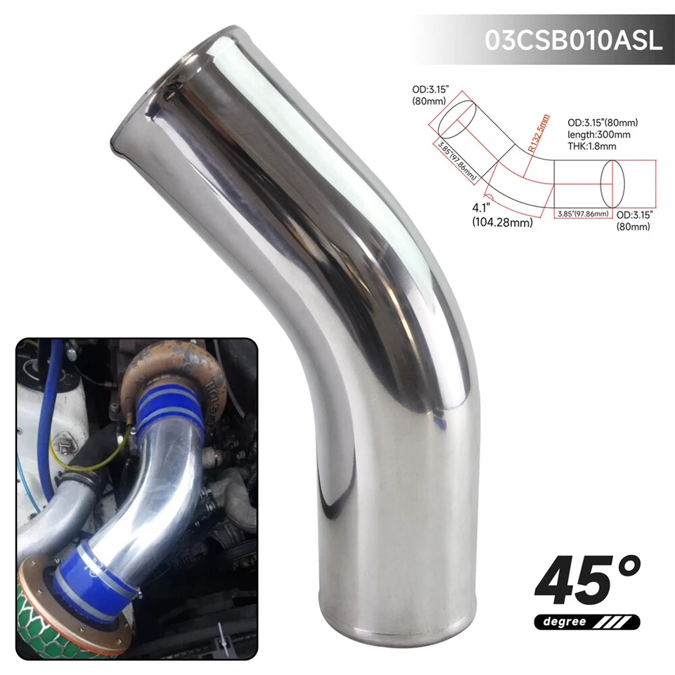 Manguera de tubo intercooler turbo de aluminio de 80 mm 3,15" pulgadas 45 grados SL Foto 4 de 4