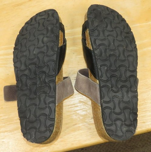 NAOT Fresno Leather Comfort Sandals Two Tone Strap Toe Loop Black & Tan Sz 7 - Picture 5 of 6