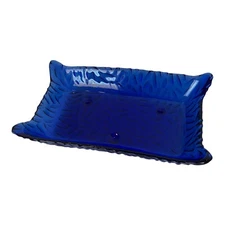 Vtg Cobalt Blue Glass trinket soap dish raised textured unique butter relish 7x4