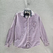 Louis Philippe Men Button Up Shirt Size 40 CM Blue White Checkered Long Sleeve 