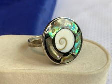 Sterling Silver Abalone Shell Ring 8.77g Fine Jewelry Size 9.25 Round