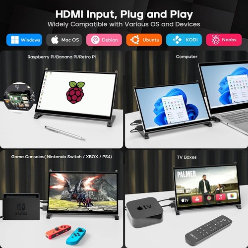 10.1'' IPS Touchscreen Monitor with Dual Speakers for Raspberry Pi Enthusiasts - Picture 9 of 11