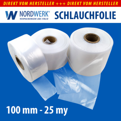 LDPE Schlauchfolie 100mm x 0,025 mm (25 my), 500m je Rolle transparent 76er Kern