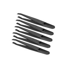 Black Plastic Slant Flat Tip Anti-static Tweezers 4.7 Inch Length 5pcs