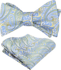 Mens 2pcs UNTIED Gradient Paisley Self Bow Tie and Hanky Set